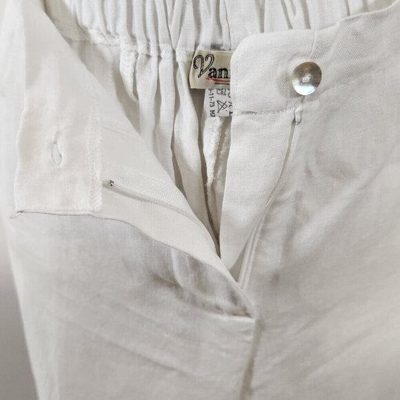 Vanity Made in Italy 100% Linen White Cropped Zip Button Front Pants Size 4XL - Picture 4 of 15